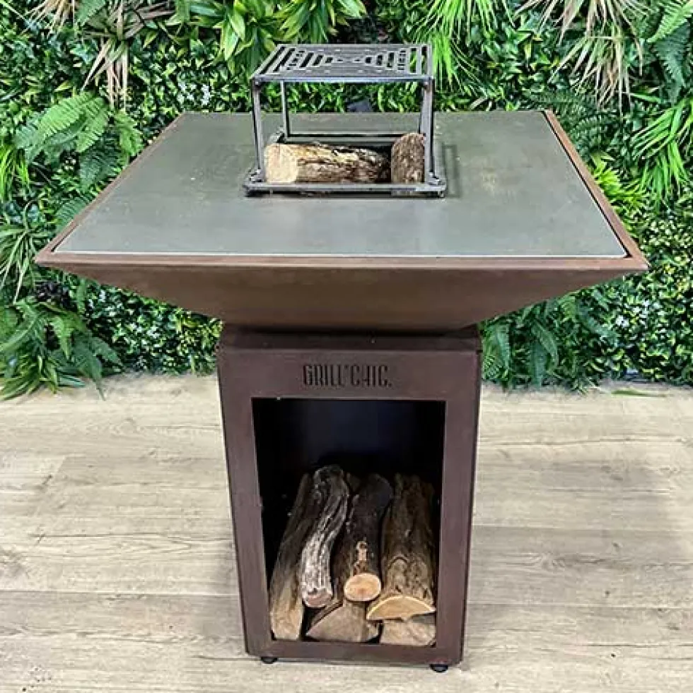 Brasero Auvergnat Carré 63 x 63 x 78 cm CORTEN BOIS - GRILL CHIC