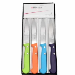 Coffret 4 Couteaux d'Office à lame crantée avec Manches Plastique de Couleur - Au Sabot