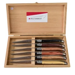 Coffret de 6 couteaux Laguiole Prestige manches en bois panachés - Au Sabot