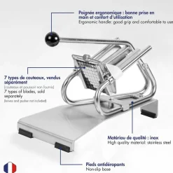 Coupe-Frites Professionnel inox sur socle - couteau inox + poussoir 8 mm - Louis Tellier