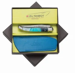 Couteau Pliant Laguiole avec Etui en Cuir Bleu OFFERT - Au Sabot