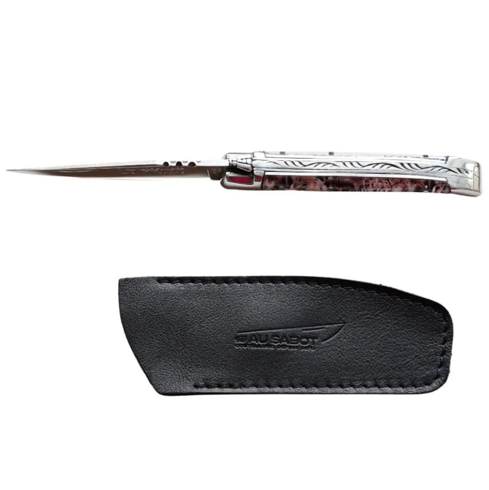 Couteau Pliant Laguiole Japonisant avec Etui en Cuir Noir OFFERT - Au Sabot