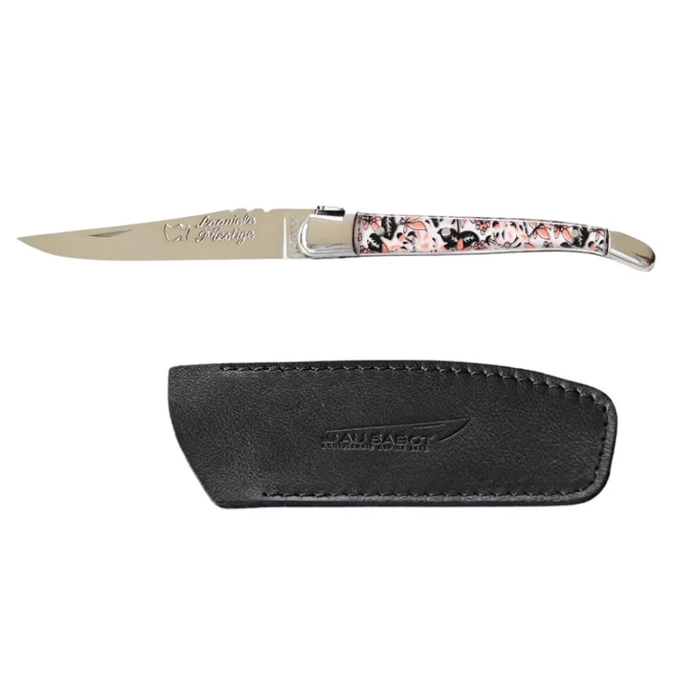 Couteau Pliant Laguiole Japonisant avec Etui en Cuir Noir OFFERT - Au Sabot
