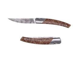 Couteau pliant Le Thiers Pirou Damas Noyer avec Etui en cuir OFFERT - GOYON-CHAZEAU