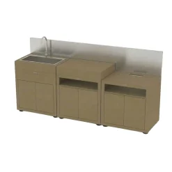 Cuisine 3 Eléments Taupe avec crédence inox - LE MARQUIER