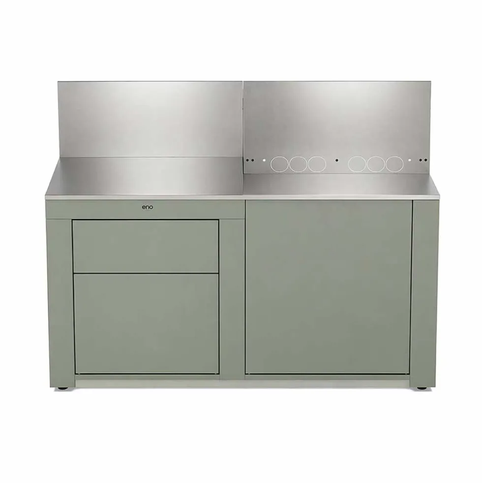 Cuisine 2 Modules Tiroirs + Plancha Vert Sauge - ENO