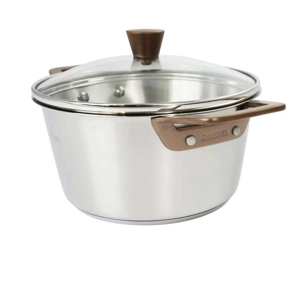 Faitout Inox Brossé Anses Cuivrées Couvercle OFFERT - CRISTEL
