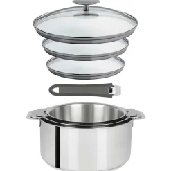 Lot 3 Casseroles inox Mutine avec Poignée et Couvercles - CRISTEL