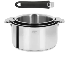 Lot de 3 Casseroles inox Casteline avec 1 poignée Mutine Noir INCLUSE - CRISTEL