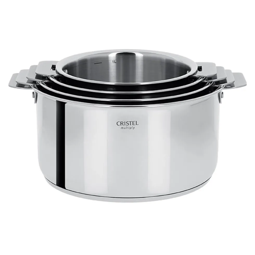 Lot de 4 Casseroles inox Casteline poignée amovible - CRISTEL