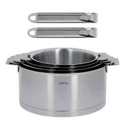 Lot de 4 casseroles inox STRATE + 2 poignées ZENITH amovibles OFFERTES - CRISTEL