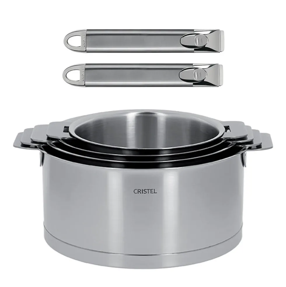 Lot de 4 casseroles inox STRATE + 2 poignées ZENITH amovibles OFFERTES - CRISTEL