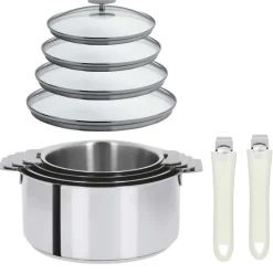Lot de 4 Casseroles Mutine avec 2 poignées et 4 couvercles - CRISTEL