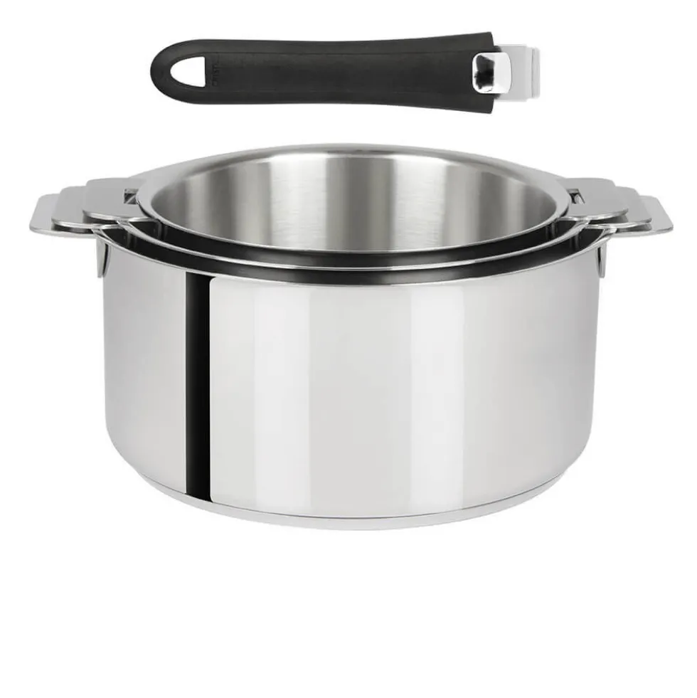 Lot de 3 Casseroles Mutine poignée amovible avec 1 poignée Mutine INCLUSE - CRISTEL
