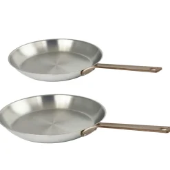 Lot de 2 Poêles Inox Brossé Poignée Cuivrée - CRISTEL