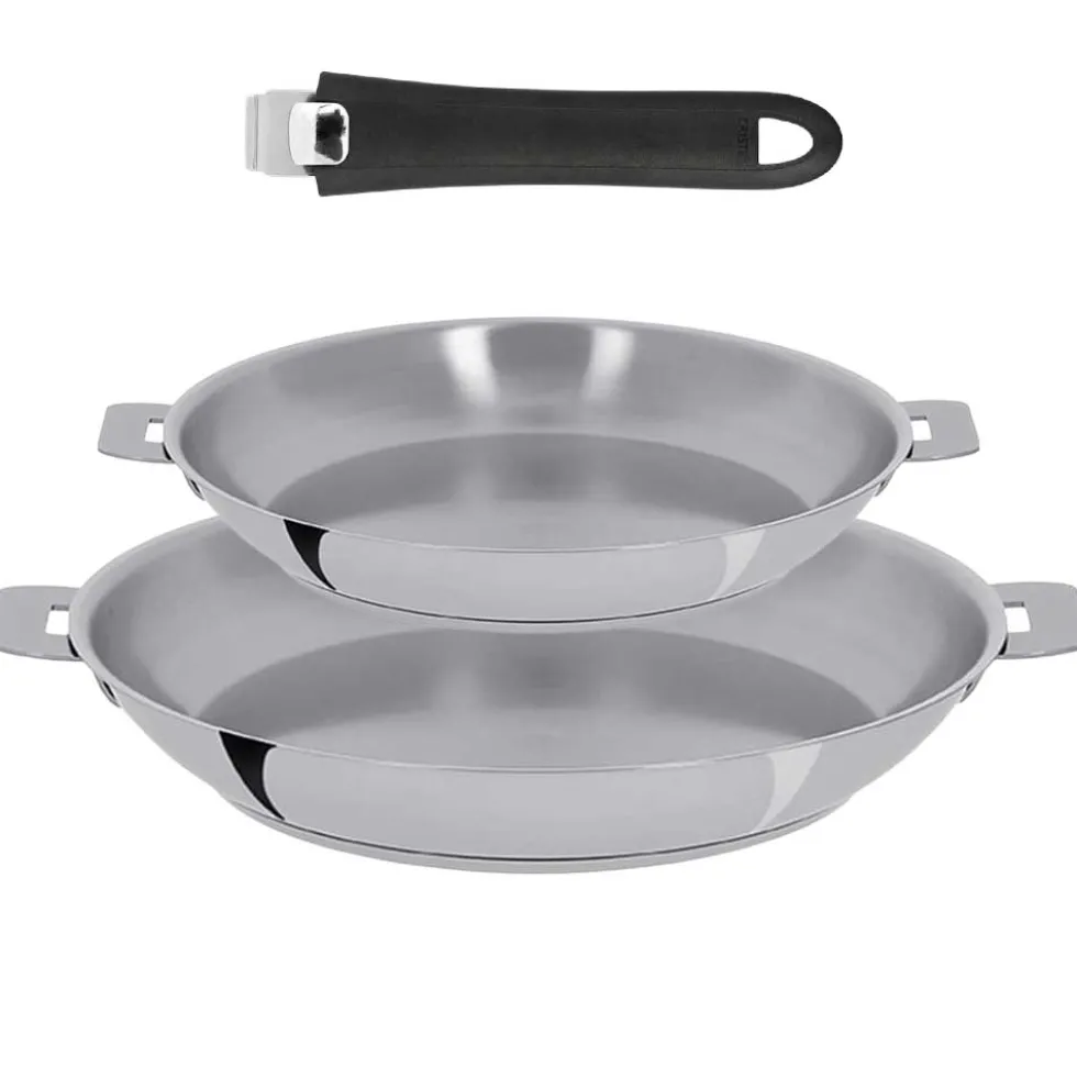 Lot de 2 Poêles inox Mutine poignée amovible OFFERTE - CRISTEL