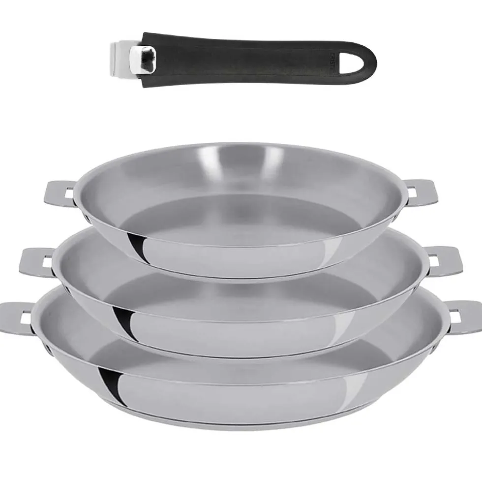 Lot de 3 Poêles inox Mutine poignée amovible OFFERTE - CRISTEL