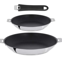 Lot 2 Poêles antiadhésives inox Mutine avec 1 poignée OFFERTE - CRISTEL