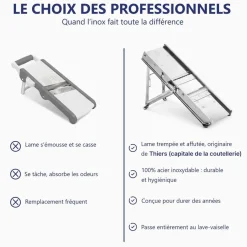 Mandoline inox professionnelle 3 et 10 mm avec chariot poignée bois - LOUIS TELLIER