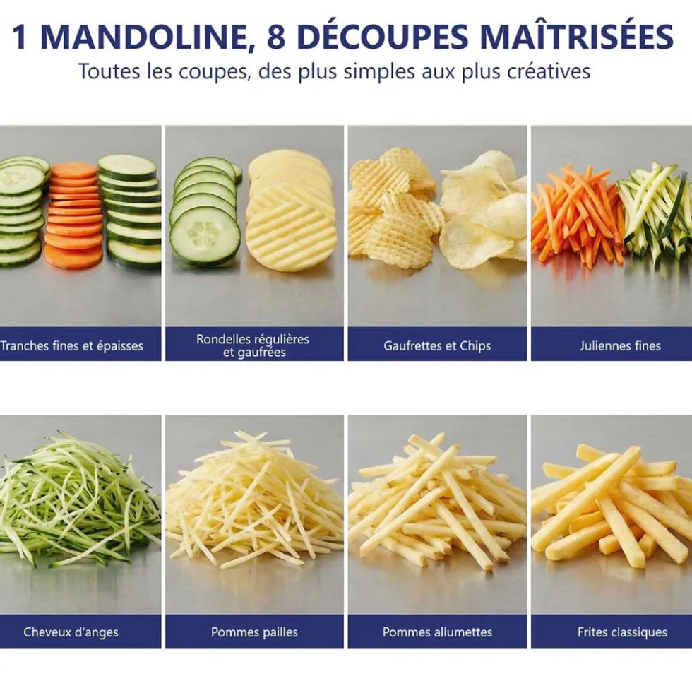 Mandoline inox professionnelle 3 et 10 mm avec chariot poignée bois - LOUIS TELLIER
