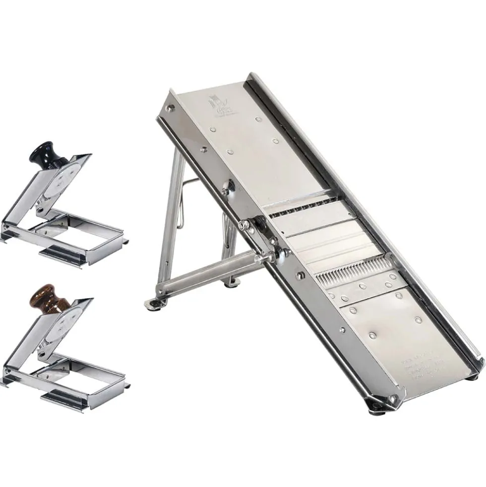 Mandoline inox professionnelle 3 et 10 mm avec chariot poignée bois - LOUIS TELLIER