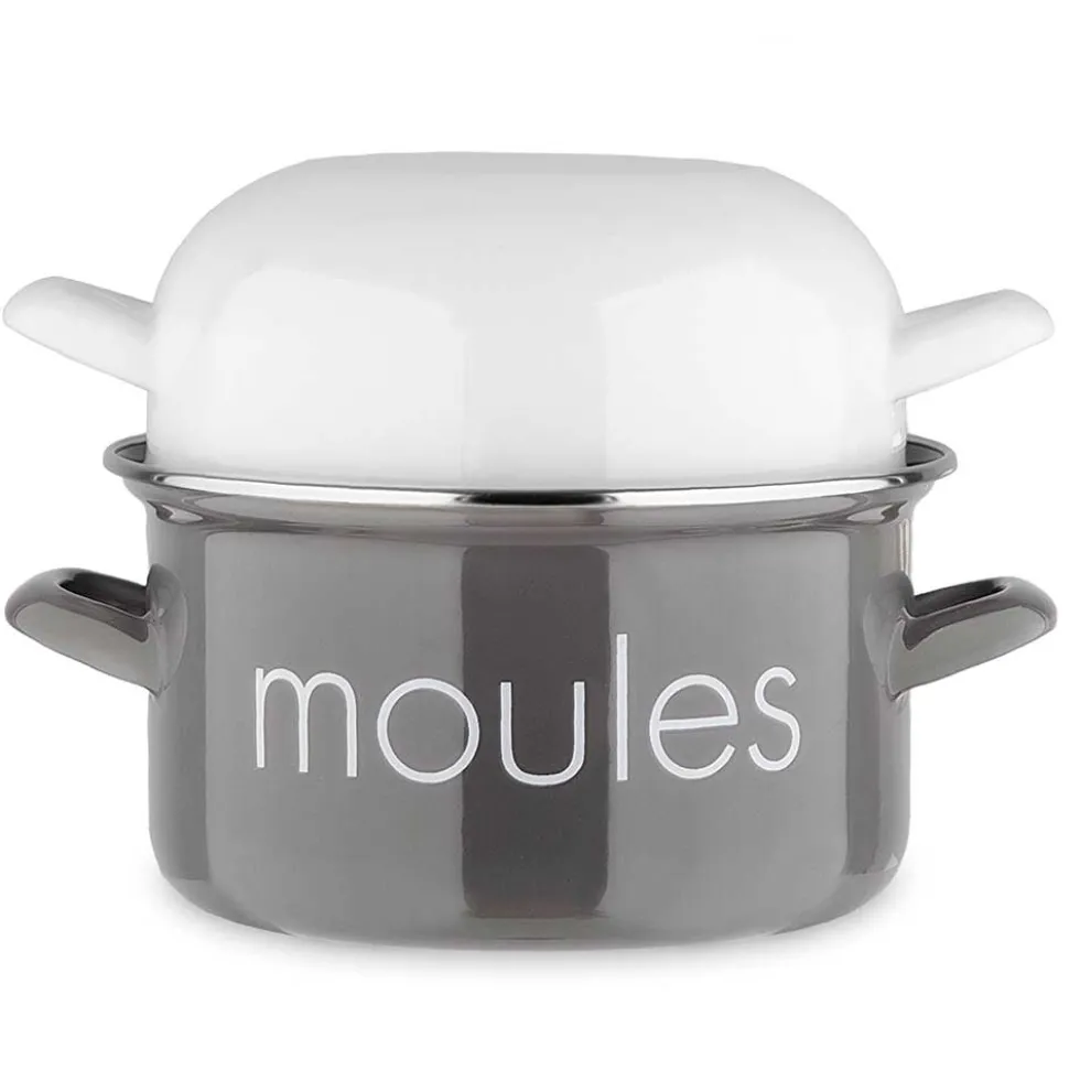 Marmite à moules grise et couvercle blanc - BAUMALU