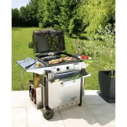 Plancha électrique inox 60 avec chariot et accessoires - ROLLER GRILL