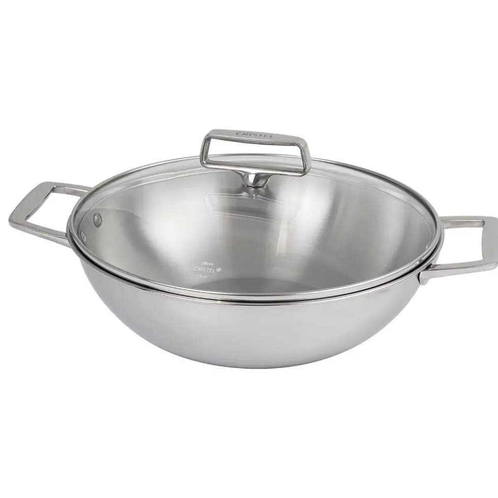 Wok Inox Castel'Pro anses fixes et couvercle inclus - CRISTEL